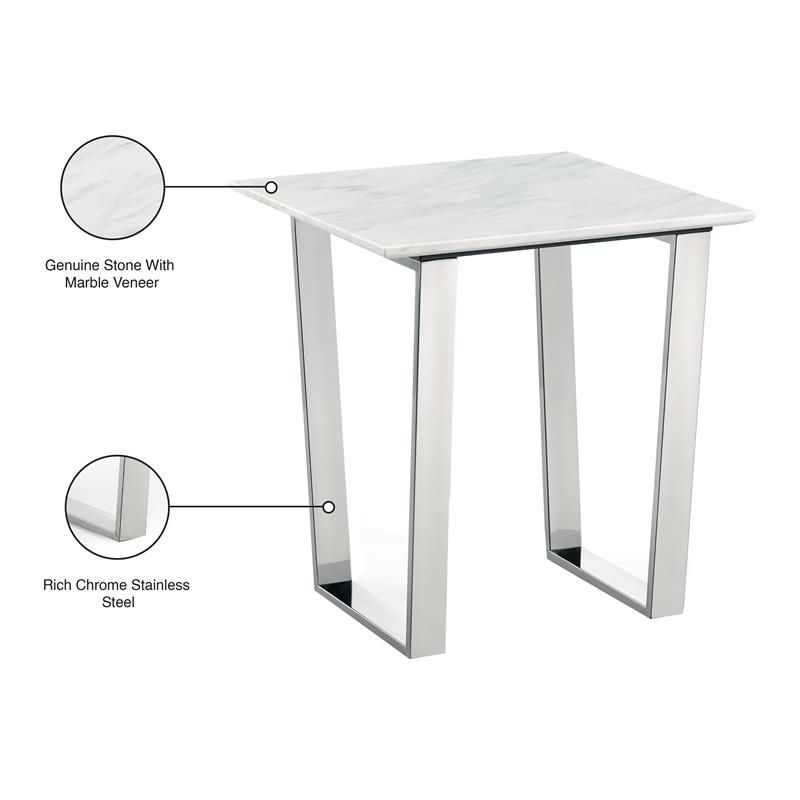 Meridian Furniture Carlton Contemporary Stone End Table in Chrome