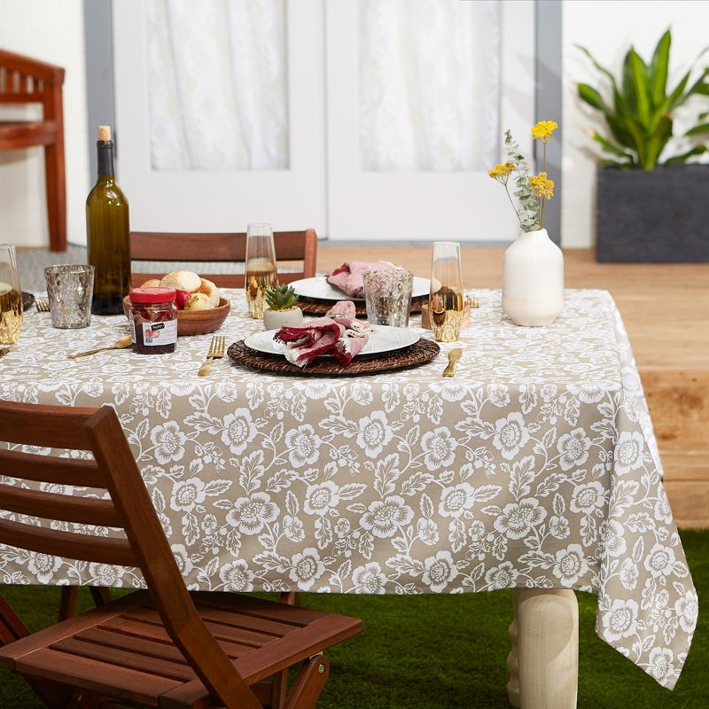Design Imports  Stone Floral Print Outdoor Tablecloth With Zipper 60X84