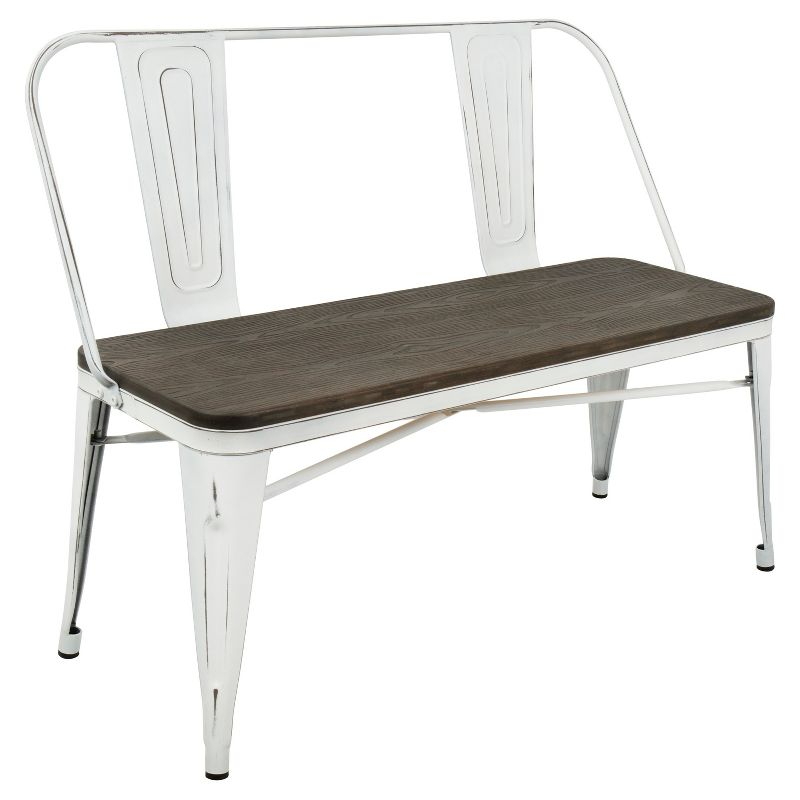 Oregon Industrial Farmhouse Dining/Entryway Bench - Vintage White Metal/Expresso Bamboo - Lumisource