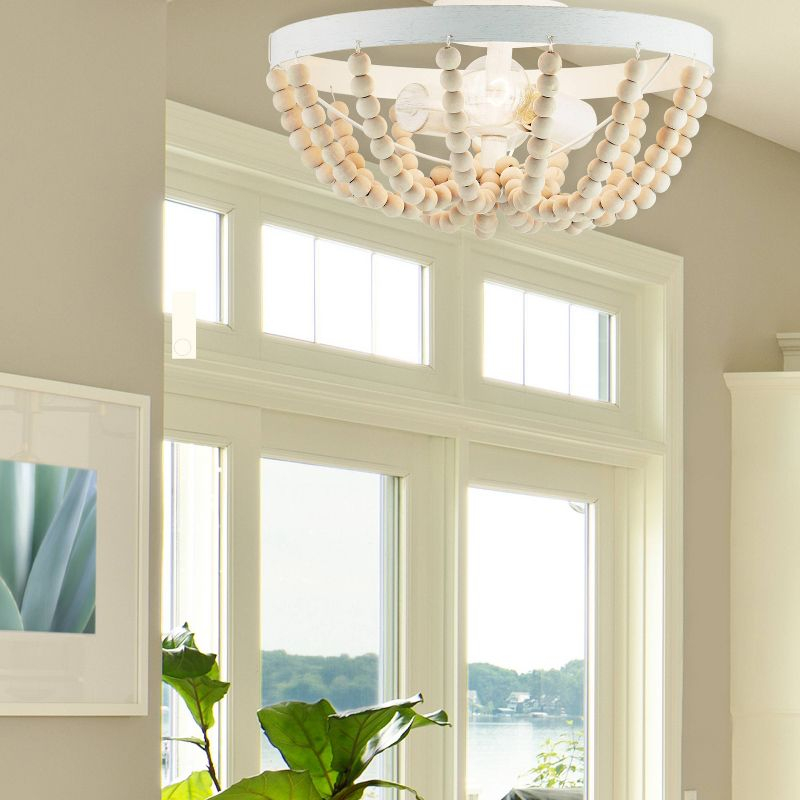 15" Delilah Boho Semi-Flush Mount Pendant White - River of Goods: Metal & Wood, UL Listed, 2-Bulb Ceiling Fixture