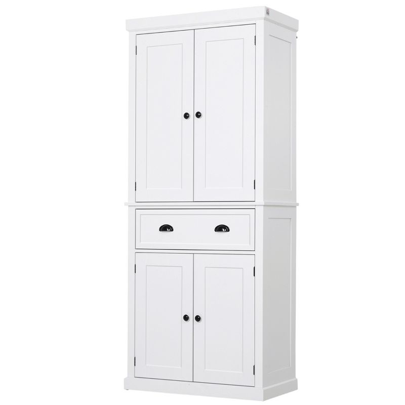 HOMCOM 72.5" Traditional Freestanding Kitchen Pantry Cupboard with 2 Cabinet, Drawer and Adjustable Shelves, White