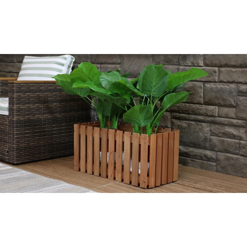 Sunnydaze Outdoor Rectangle Meranti Wood Picket Style Planter Box for Flowers, Herbs, Vegetables and Plants - 24" W - Brown