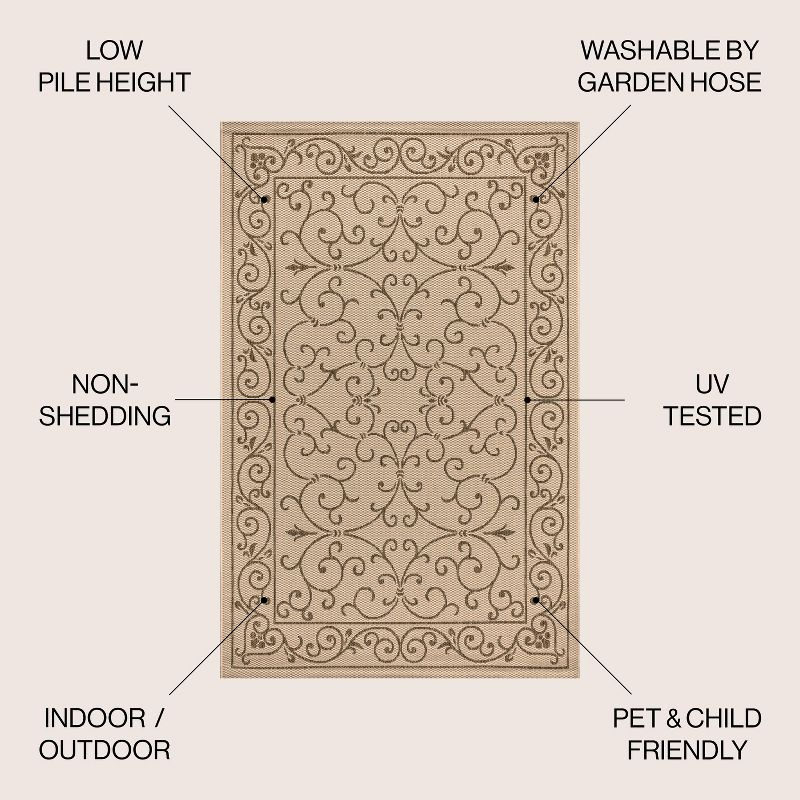 8'x10' Charleston Vintage Filigree Textured Weave Indoor/Outdoor Area Rug, Beige/Brown - JONATHAN Y