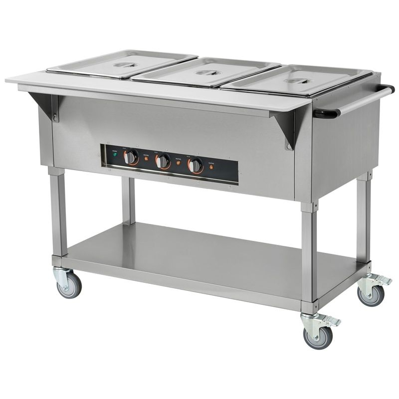 VEVOR 3-Pan Commercial Food Warmer, 3 x 20.6QT Electric Steam Table, 1500W Professional Buffet Catering Food Warmer with 4 Wheels (2 Lockable)