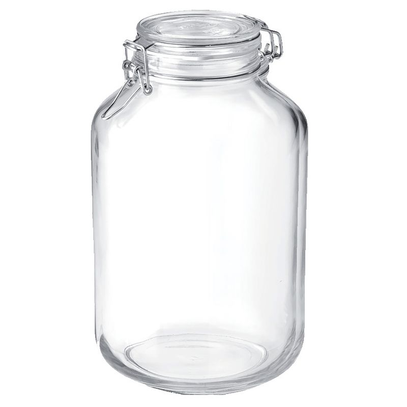 Bormioli Rocco Fido 135.25oz Glass Canning Jar: Clamp Jar, Dishwasher-Safe, Clear, 3.4" Neck Diameter