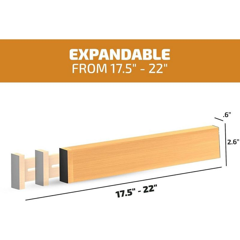 4-Pack Adjustable Bamboo Drawer Dividers – 16" to 22" Expandable Drawer Organizers for Kitchen, Bedroom, Bathroom, or Office - 2.6" Tall