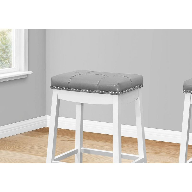 Monarch Specialties Bar Stool Set Of 2 Counter Height Saddle Seat Kitchen Wood Pu Leather Look White Grey Transitional