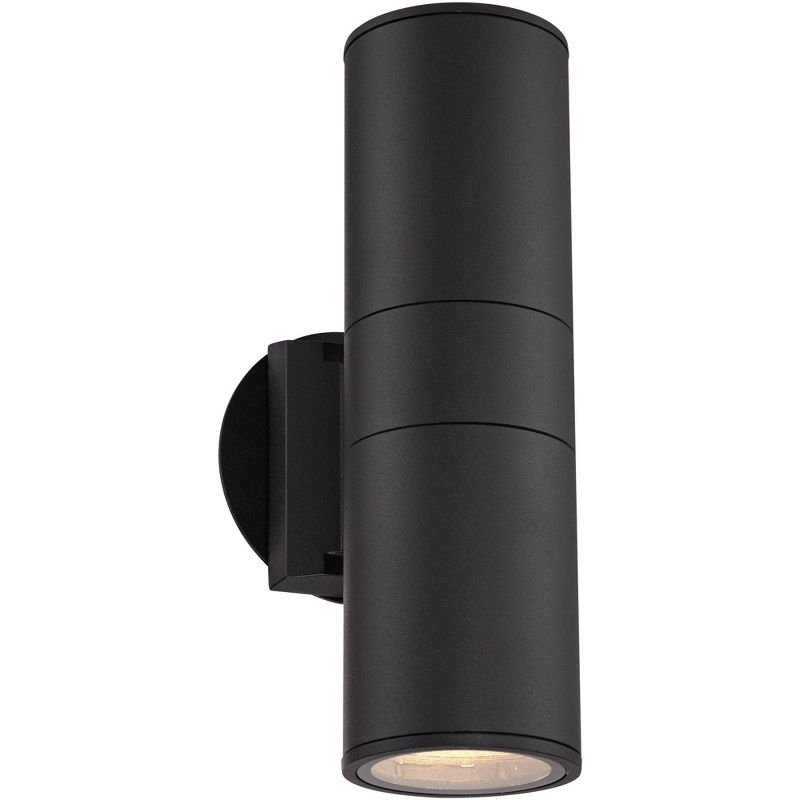 Possini Euro Design Ellis Modern Outdoor Wall Light Fixture Black Cylinder Up Down 11 3/4" for Post Exterior Light Barn Deck Post Light House Porch