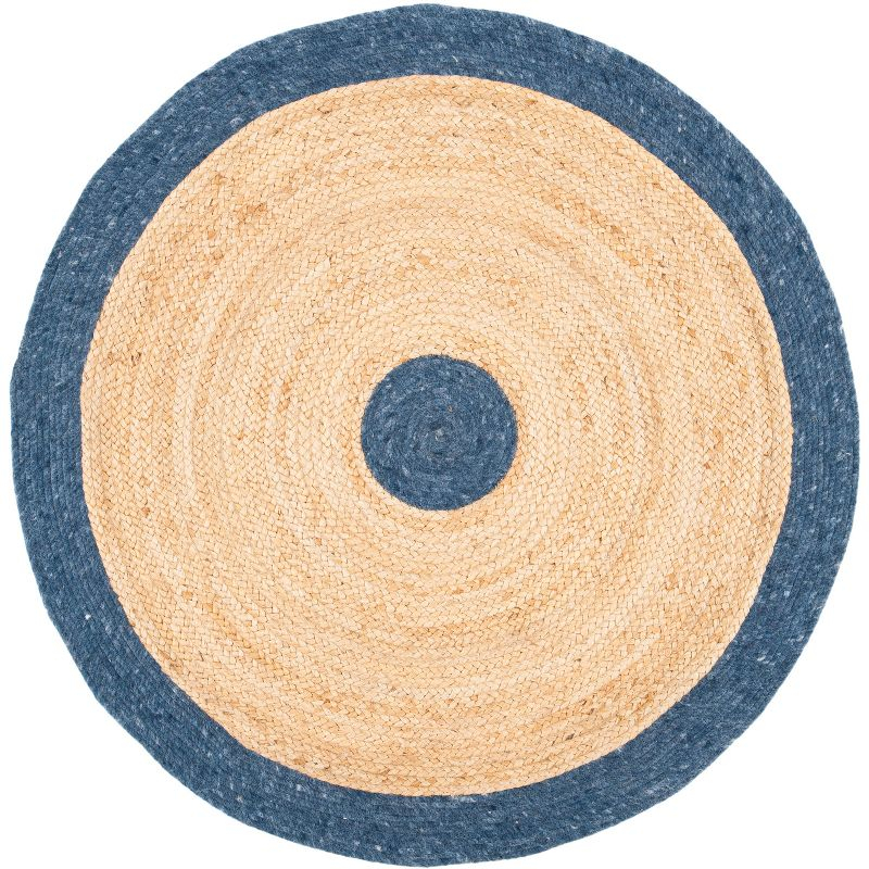 Braided BRD910 Hand Woven Indoor Area Rug - Navy/Natural - 4' Round - Safavieh