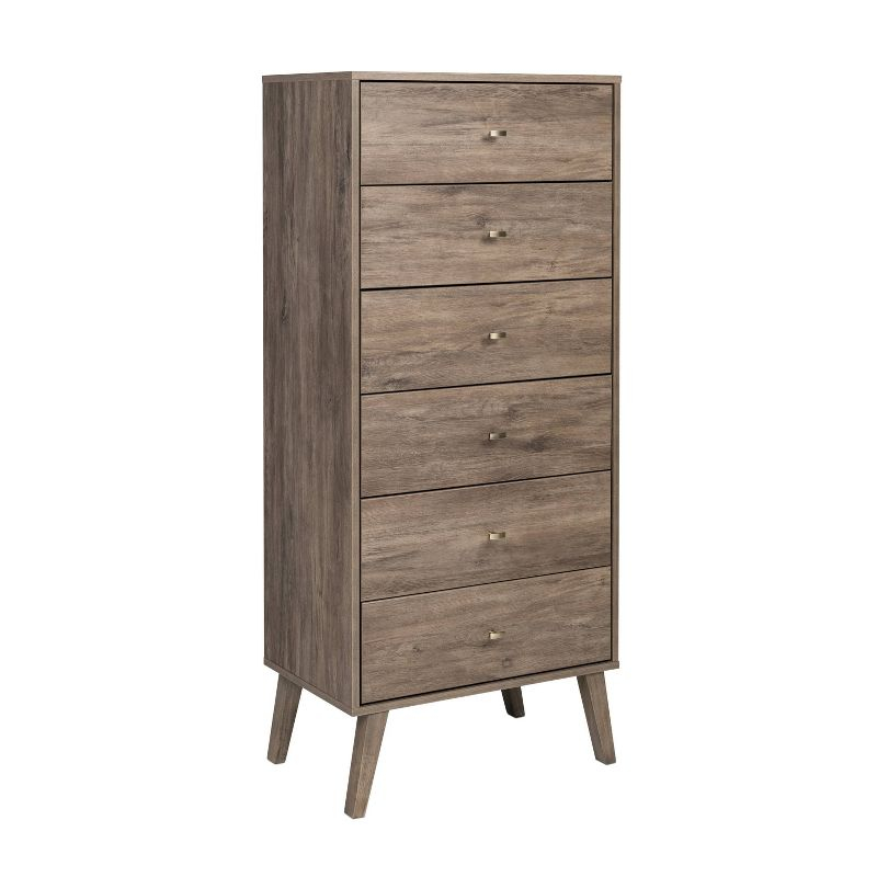 6 Drawer Milo Mid-Century Modern Tall Chest Drifted Gray - Prepac: Space-Saving Bedroom Storage