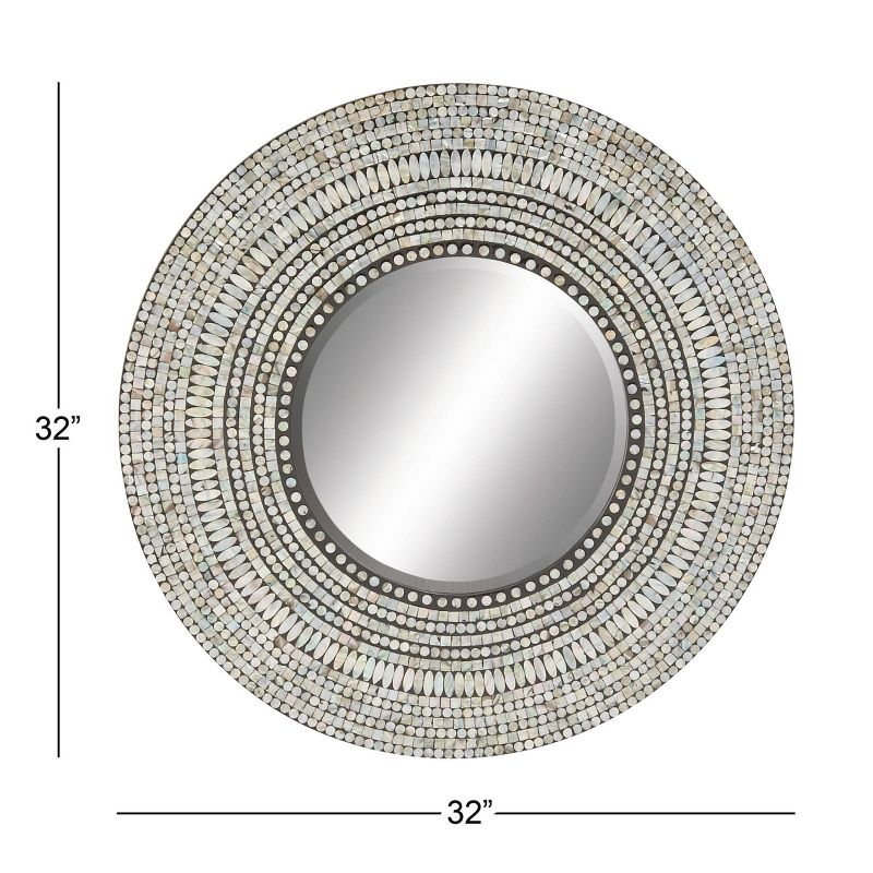 Olivia & May Wood Handmade Mosaic Wall Mirror Silver : Nautical Coastal Decor, 31.5" Round, No Assembly Required