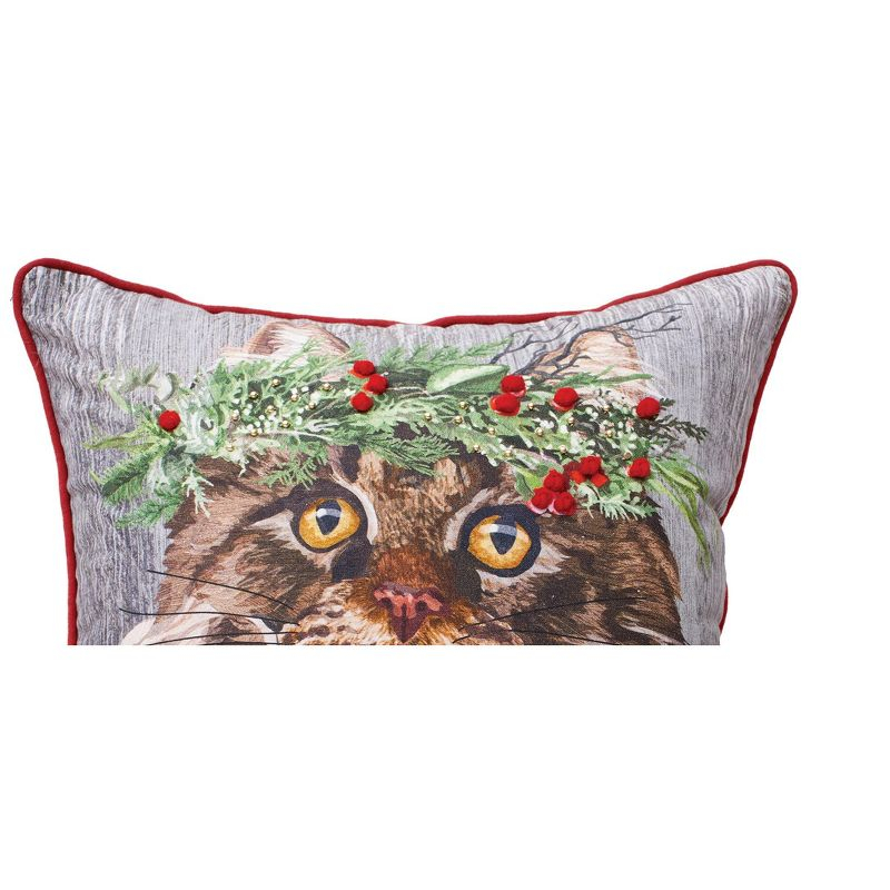C&F Home Cat Wearing Holly Berry Throw Pillow