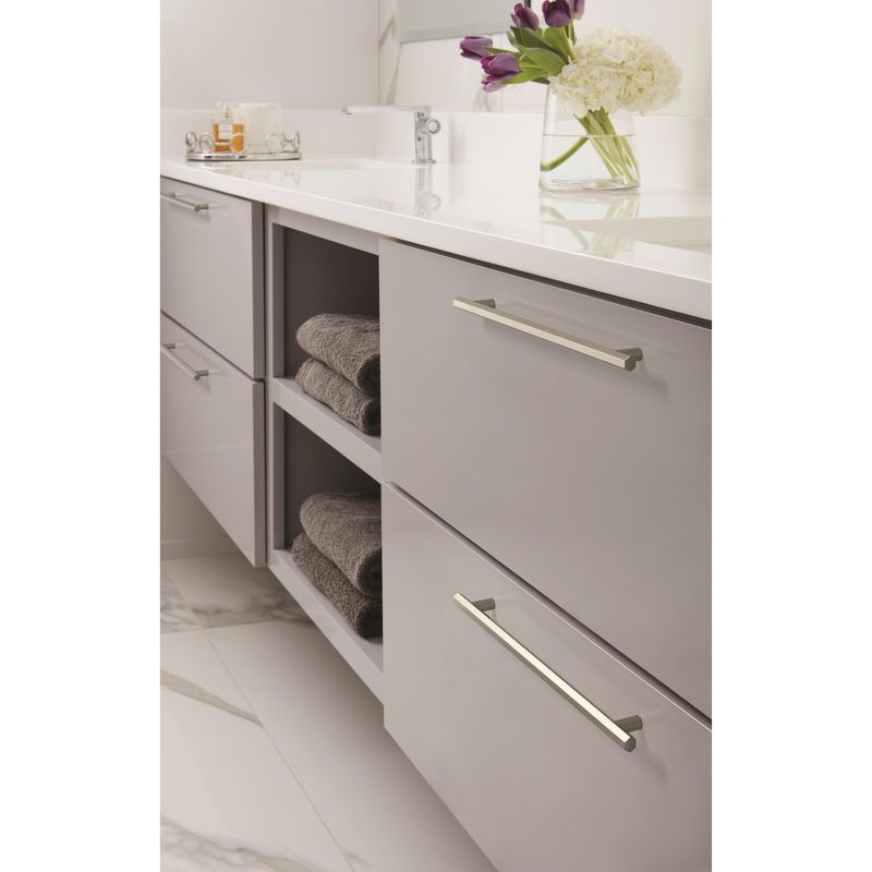 Amerock Caliber 10-1/16 inch (256mm) Center-to-Center Satin Nickel Cabinet Pull