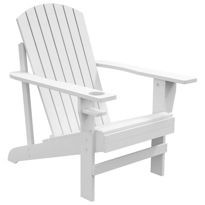 Outsunny Oversized Adirondack Chair, Outdoor Fire Pit and Porch Seating, Classic Log Lounge w/ Built-in Cupholder for Patio, Backyard, White