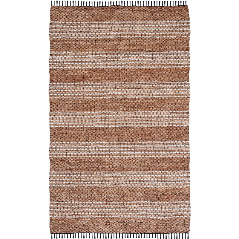 Vintage Leather W/ Fringes VTL601 Hand Woven Indoor Area Rug - Brown/Natural - 4'x6' - Safavieh