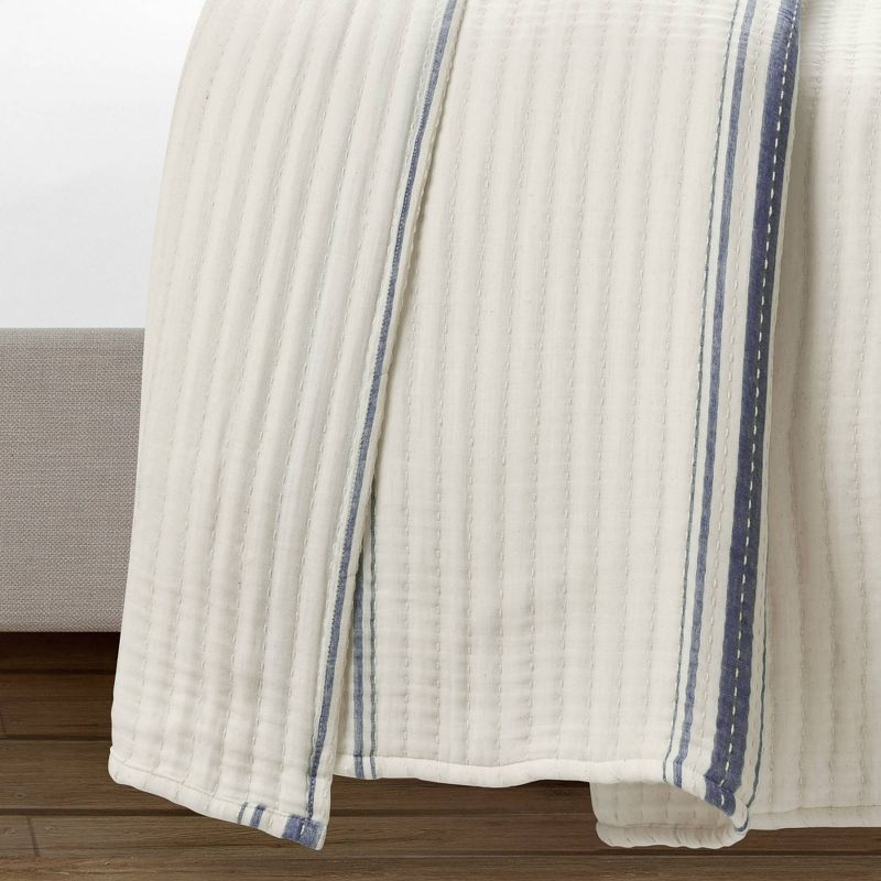 Lush Décor King Farmhouse Stripe Kantha Pick Sti Thread Counth Yarn Dyed Woven Single Quilt/Coverlet Navy: Reversible, OEKO-TEX Certified