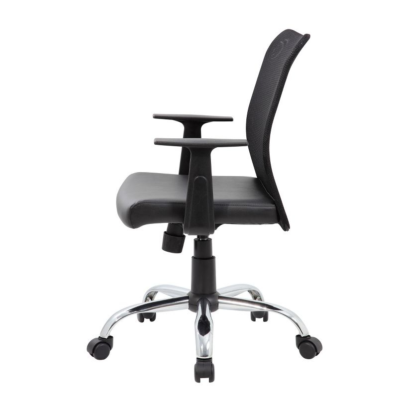 Fixed Arm Budget Mesh Task Chair Black - Boss Office Products: Chrome Base, Pneumatic Lift, Locking Tilt Control
