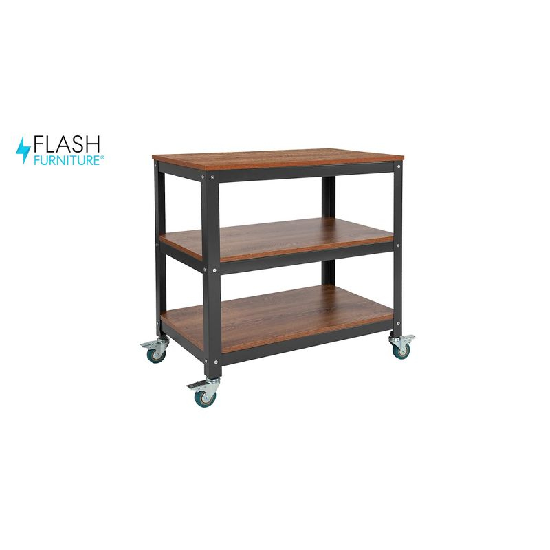 Flash Furniture Livingston Collection 30"W Rolling Storage Cart with Metal Wheels in Brown Oak Wood Grain Finish