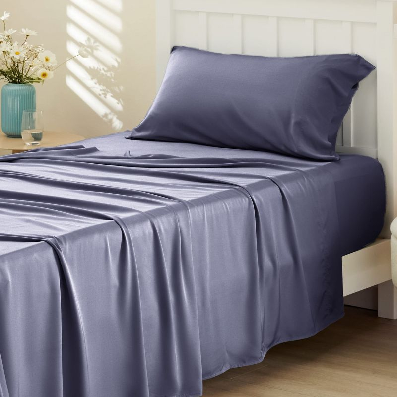 Rayon Derived from Bamboo Sheet Set 3 Pcs Solid Twin Dark Grey - Bedsure