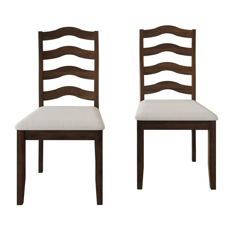 ChaletPosh Brown Wooden Dining Chair With Warm Grey Cover (Set of 2)
