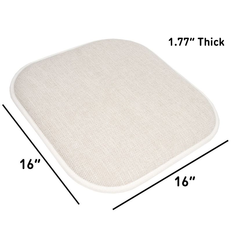 Alexis Memory Foam No Slip Back 16" x 16" Chair Pad Cushion, Linen/Beige, 4 Pack