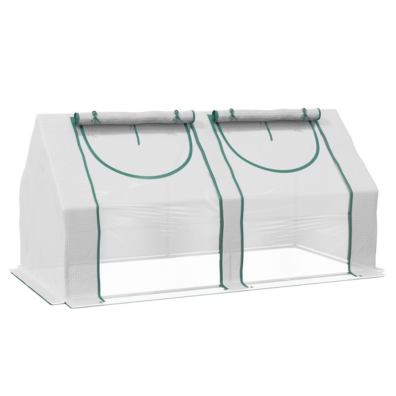 Outsunny 6' x 3' x 3' Portable Greenhouse, Garden Hot House with Two PE/PVC Covers, Steel Frame and 2 Roll Up Windows, Clear