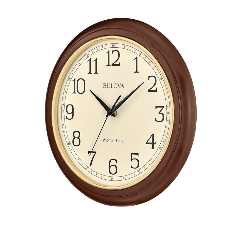 Bulova Clocks Atomic Time  Analog Quartz Wall Clock, Warm Brown Cherry
