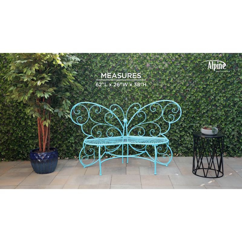 38" x 62" Metal Butterfly Outdoor Bench Blue - Alpine Corporation