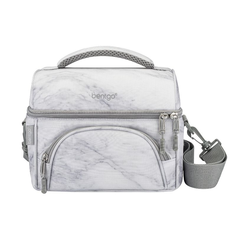 Bentgo Deluxe Lunch Bag, Durable & Insulated Bag, Internal Mesh Pocket & 2-Way Zippers - White Marble