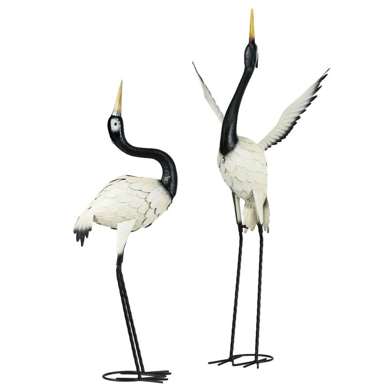 Outsunny Heron Garden Statues, 35.5" & 40.5" Standing Bird Sculptures, Metal Yard Art Decor, Landscape Decoration Set of 2, White & Black