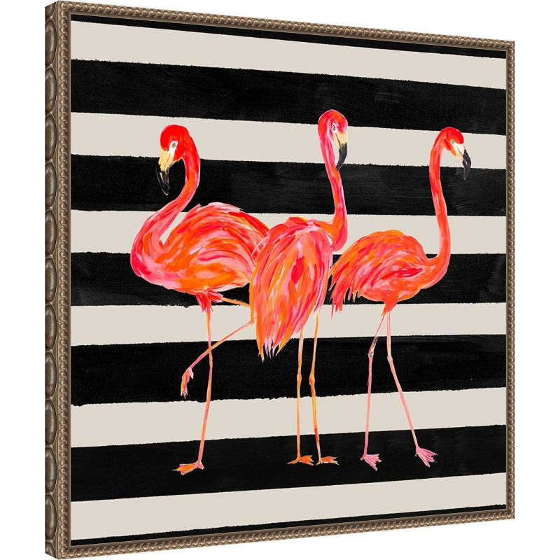 Amanti Art Flamingo Trio on Stripes by Julie Derice Canvas Wall Art Print Framed 22 x 22-in.