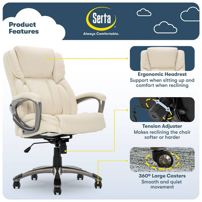 Serta Works Executive Office Chair American Beige: Upholstered, Adjustable, Ergonomic with Padded Back & Seat
