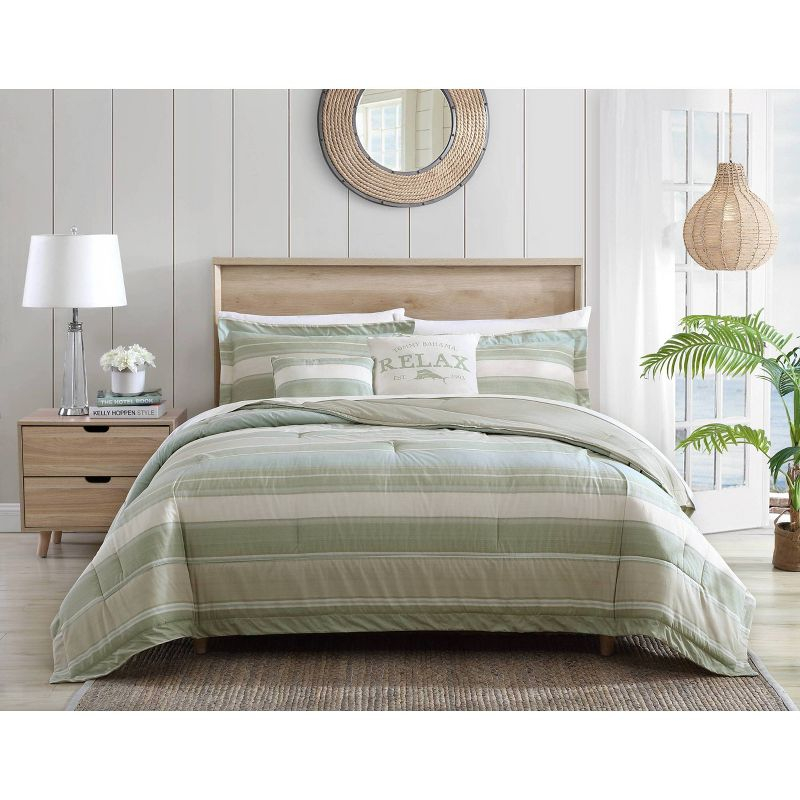 Queen 5pc Serenity Comforter & Sham Set Green - Tommy Bahama: Percale, Reversible, Includes Decorative Pillows