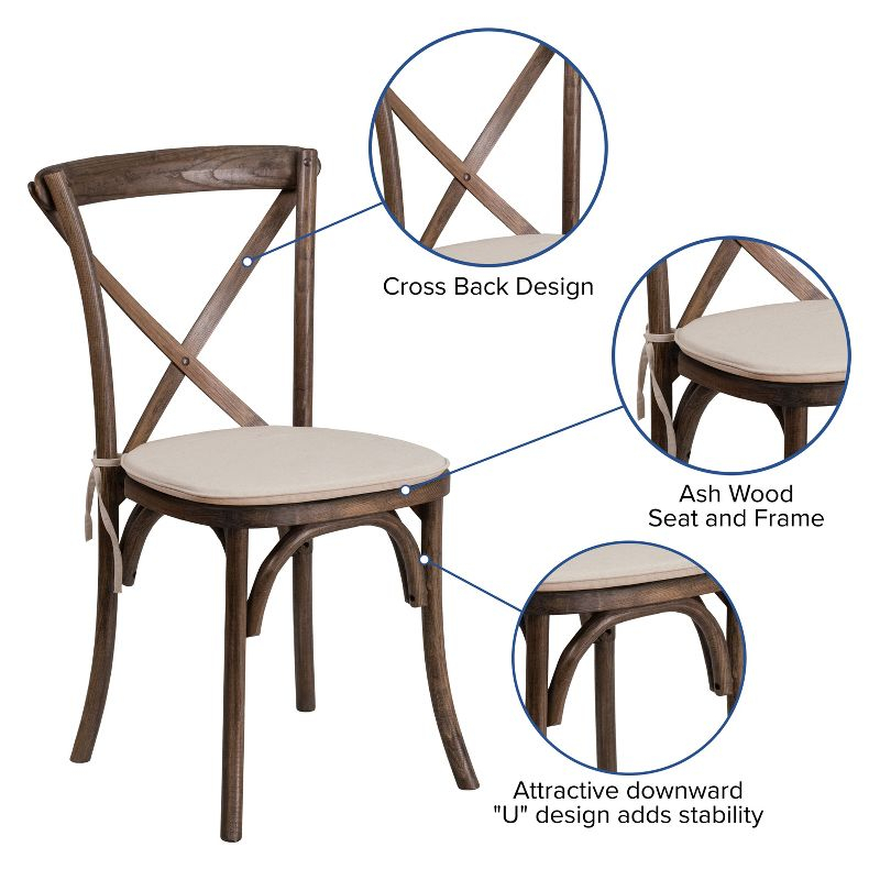 Flash Furniture HERCULES Series Stackable Early American Wood Cross Back Chair with Cushion