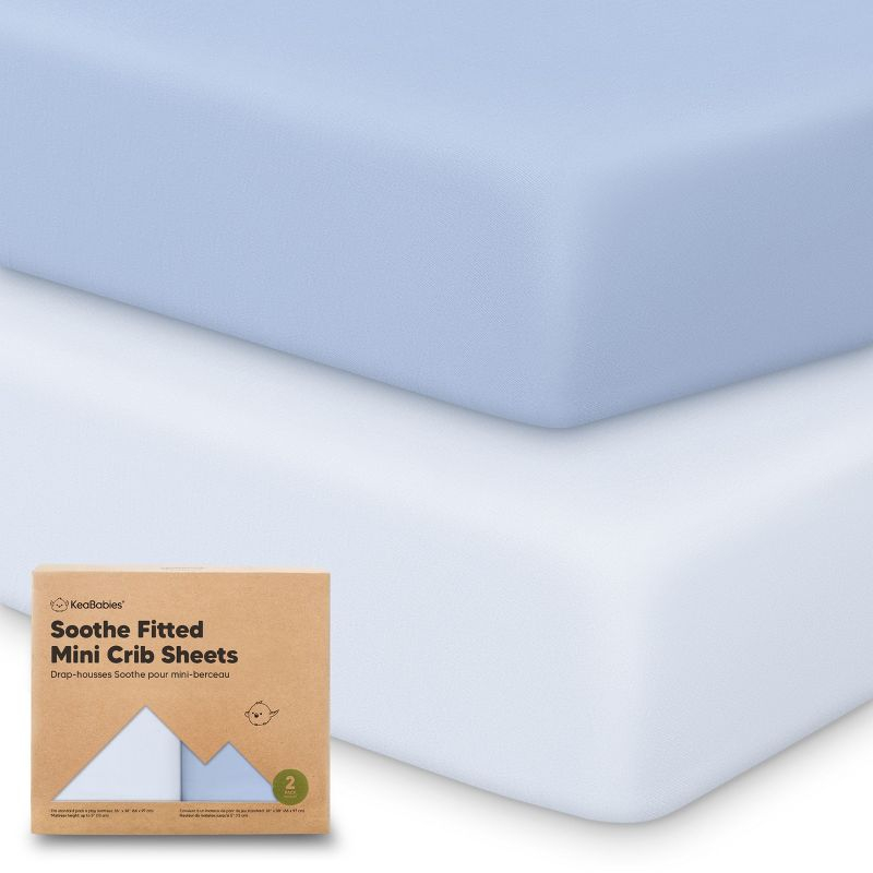 KeaBabies Mini Crib Sheets for Baby Girls, Boys, 2-Pack Soothe Pack and Play Sheets Fitted, Organic Pack N Play Mattress Sheet (Blue Flax)