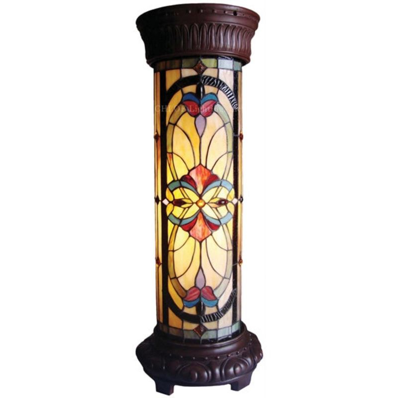 Chloe Lighting Ruby Spectacle Tiffany-Glass 2 Light Victorian Pedestal Light Fixture 30" Tall
