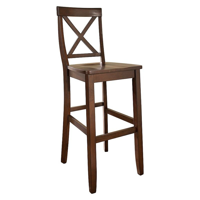 Crosley Set of 2 30" X-Back Barstools Mahogany: Traditional Farmhouse Design, Rubberwood Frame, Footrest