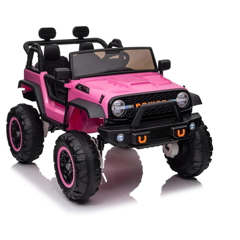 Electric Ride On Car, 24V 2 Seats for Kids, with Remote Control, 4WD Spring Suspension, 2 Speeds, Music, for 3+,Pink