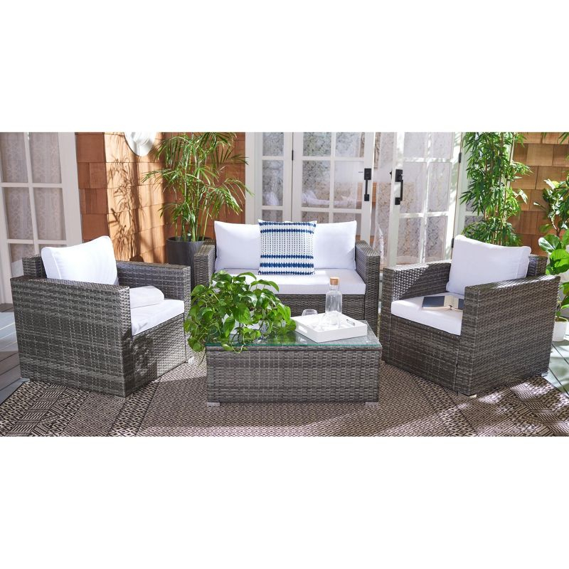 Machie 4Pc Living Set - Indoor/Outdoor - PAT7508 - Grey Brown/White - Safavieh
