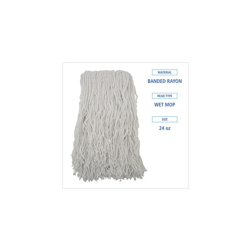 Boardwalk Banded Rayon Cut-End Mop Heads, #24, White, 1.25" Headband, 12/Carton
