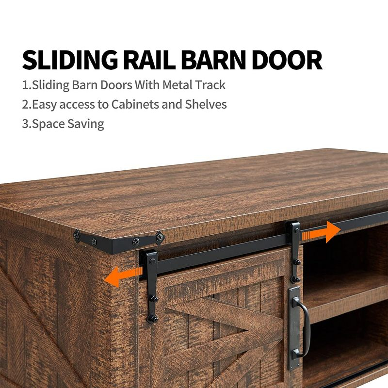 OKD Farmhouse Sturdy Coffee Table with Sliding Barn Doors and Storage Shelves for Living Room, Den, Family Room, or Office, Reclaimed Barnwood