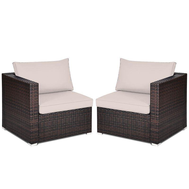 Tangkula 2PCS Rattan Corner Sofa Set Patio Outdoor Furniture Set w/ 4 Beige Cushions