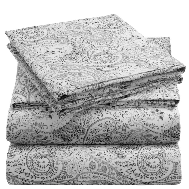 Mellanni Brushed Microfiber Sheet Set, King, Paisley Gray, 4 Piece