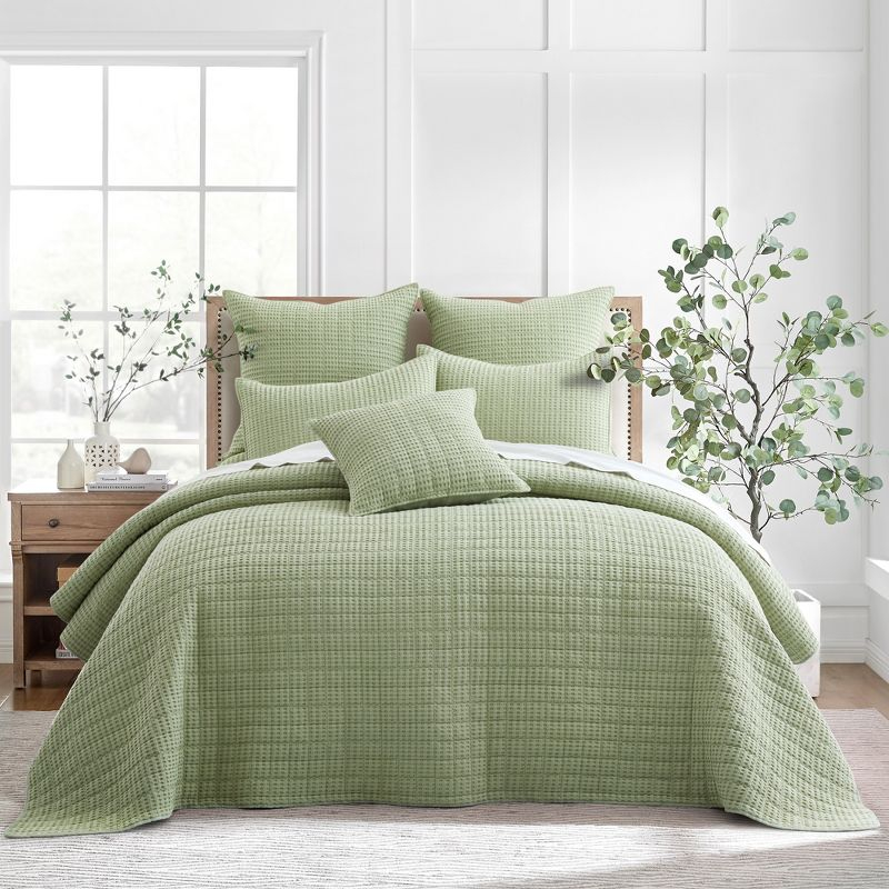 Mills Waffle Desert Green Twin Bedspread Set - Levtex Home