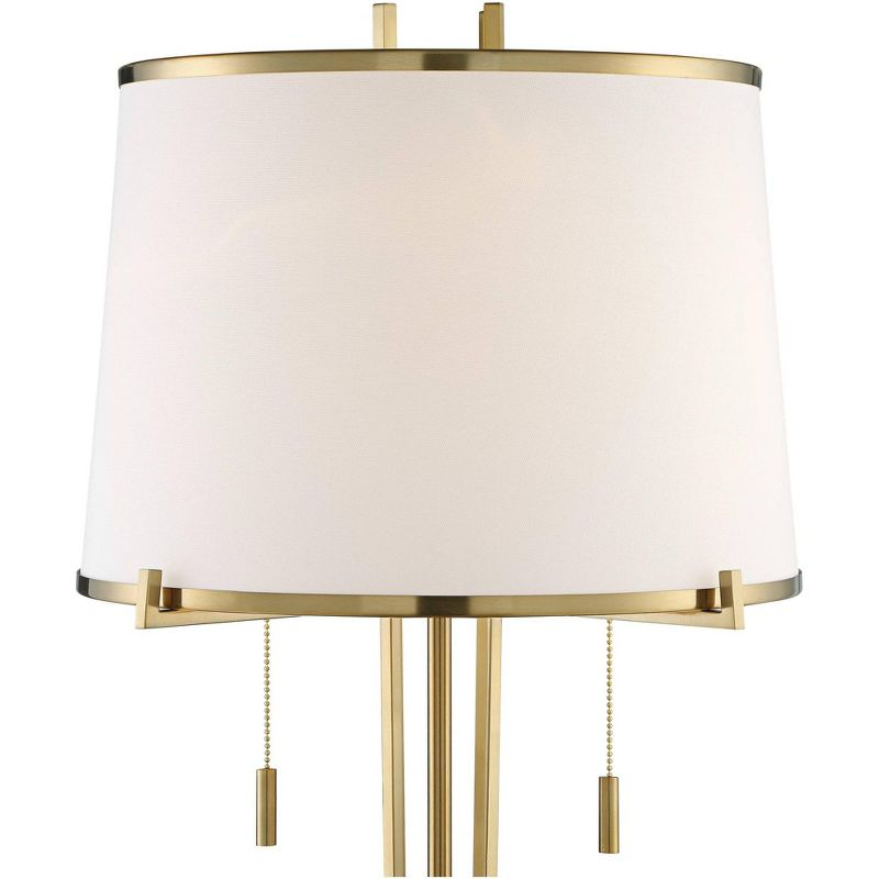 Possini Euro Design Palisade Modern Floor Lamp 64" Tall Satin Brass Metal Trimmed Fabric Tapered Drum Shade for Living Room Bedroom Office House Home