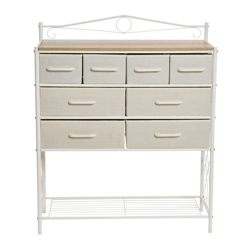 Victorian Style 8-Drawer and Bottom Shoe Shelf Storage Organizer Unit, White and Coastal Oak Color