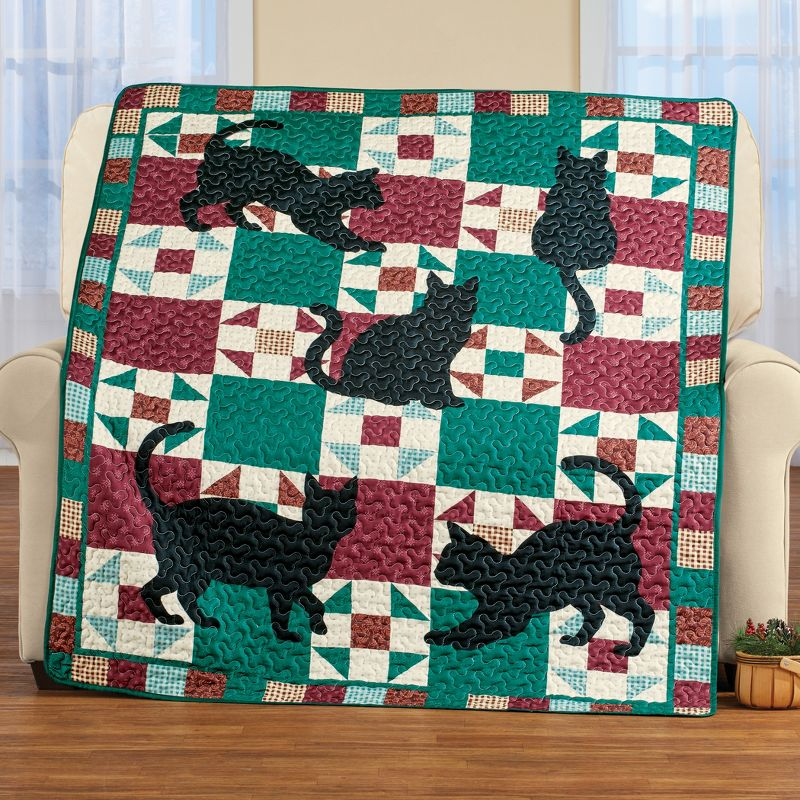 Collections Etc Cat Patchwork 5-Foot Long Quilted Throw THROW