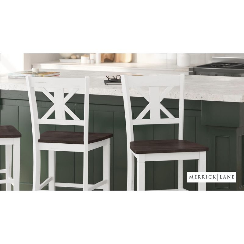 Merrick Lane Set of Two Solid Wood Modern Farmhouse Counter Height Dining Stool in Antique White Wash Finish