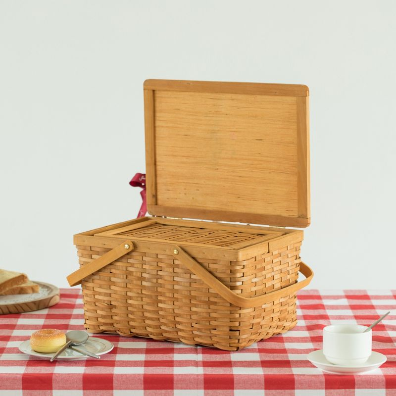 Vintiquewise Woodchip Picnic Storage Basket with Cover and Movable Handles, Large