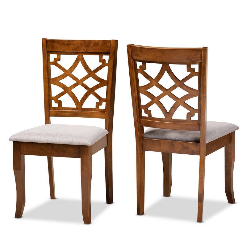 2pc Mael Fabric Upholstered and Wood Dining Chair Set Gray/Brown - Baxton Studio: Polyester, Spot Clean, Armless